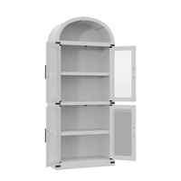Mobiletto ad arco Garvey alto 71,6" per dispensa da cucina in legno stile fattoria, grande spazio di archiviazione, bianco