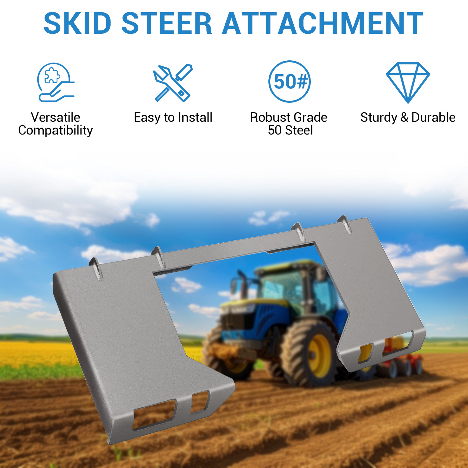 Piastra di montaggio per minipale Garvee da 3/8 pollici, attacco rapido universale, piastra in acciaio resistente per trattori e minipale, robusta e versatile