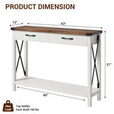 Consolle Garvee con 2 cassetti e ripiano, in legno e metallo, robusta, moderna e rustica, nera e bianca, per corridoio o soggiorno, 43"L x 30"W x 12"H - Come mostrato