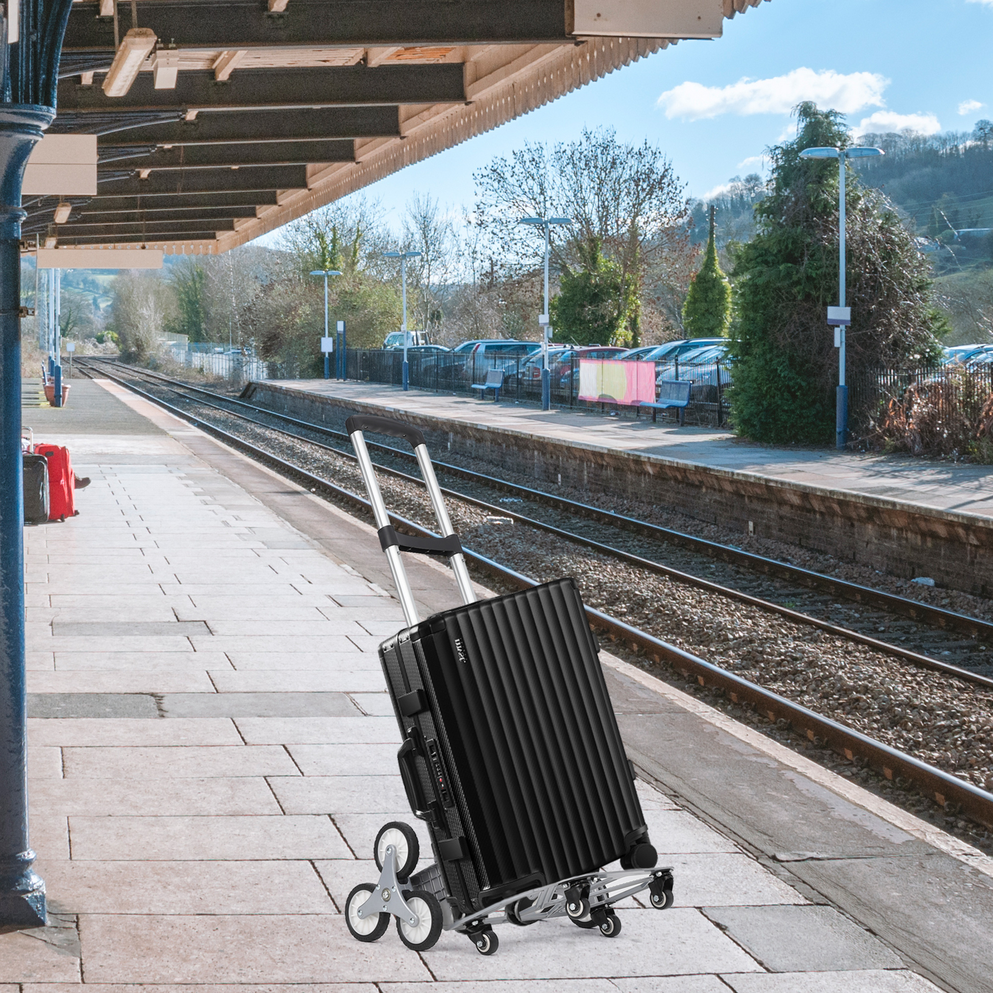 Carrello Saliscale Pieghevole Garvee 180 kg per Festa del Papà - Ruote Triangolari Alluminio, Maniglia Telescopica, 4 Ruote Universali