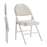 Garvee Set di 2 pieghevoli con rivestimento in tessuto di lino, struttura in metallo, ergonomiche, impilabili per ufficio e uso esterno, beige - Beige