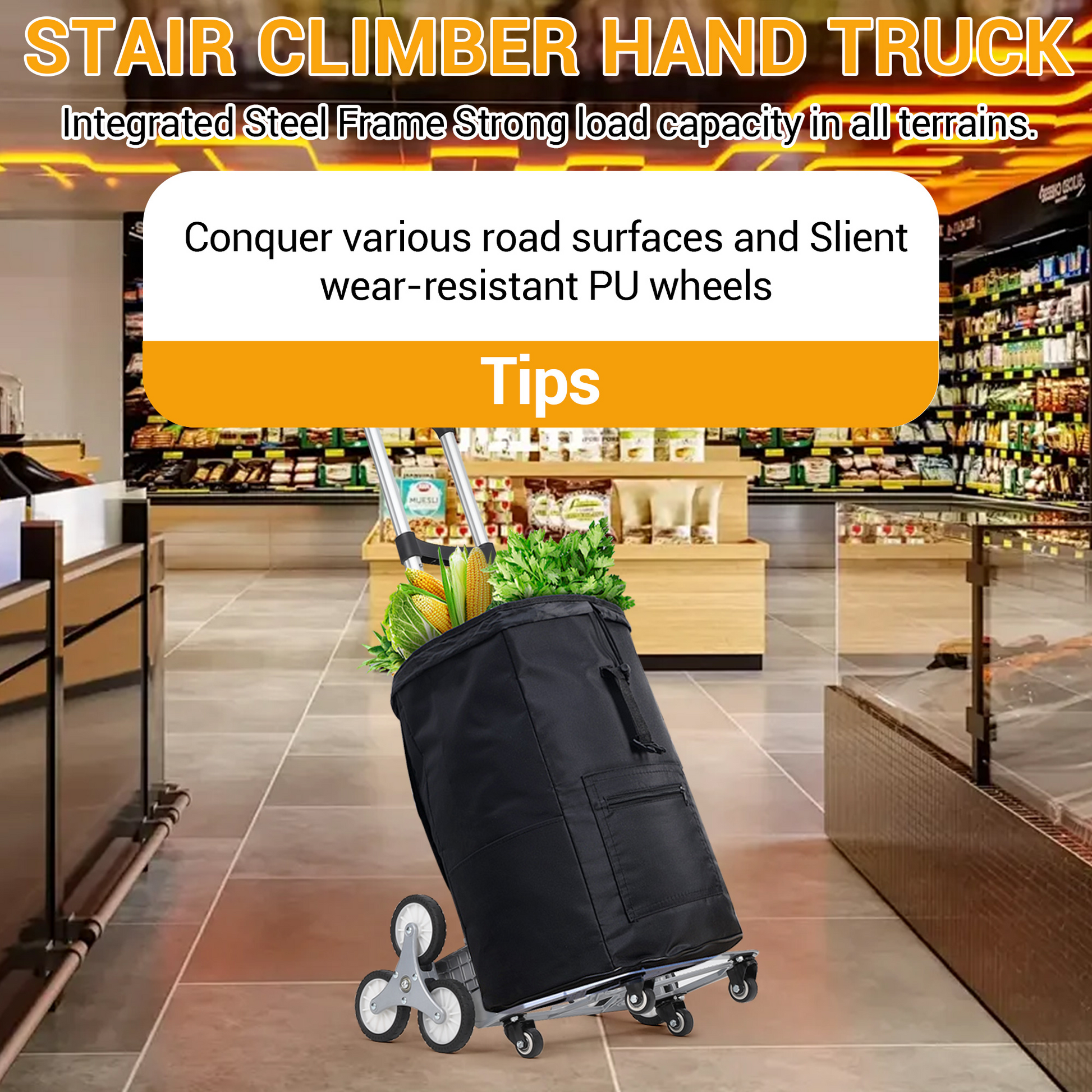 Carrello Saliscale Pieghevole Garvee 180 kg per Festa del Papà - Ruote Triangolari Alluminio, Maniglia Telescopica, 4 Ruote Universali