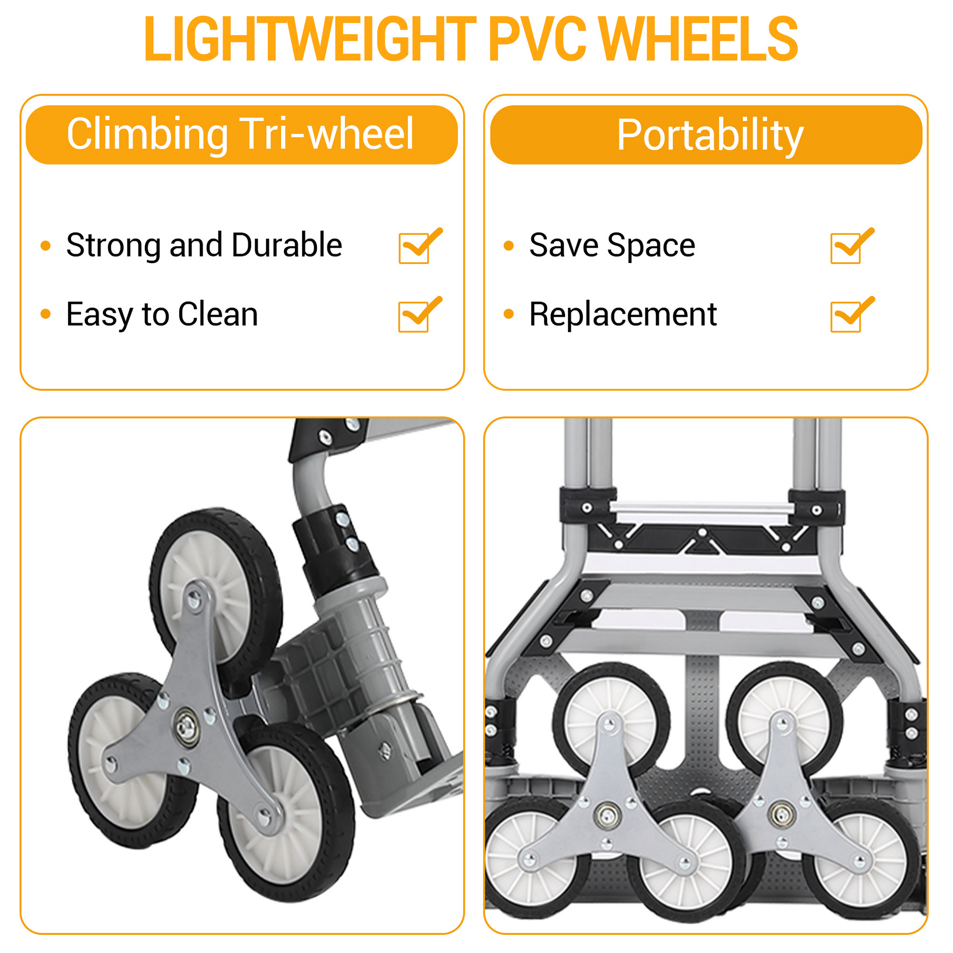 Carrello Saliscale Pieghevole Garvee 180 kg per Festa del Papà - Ruote Triangolari Alluminio, Maniglia Telescopica, 4 Ruote Universali
