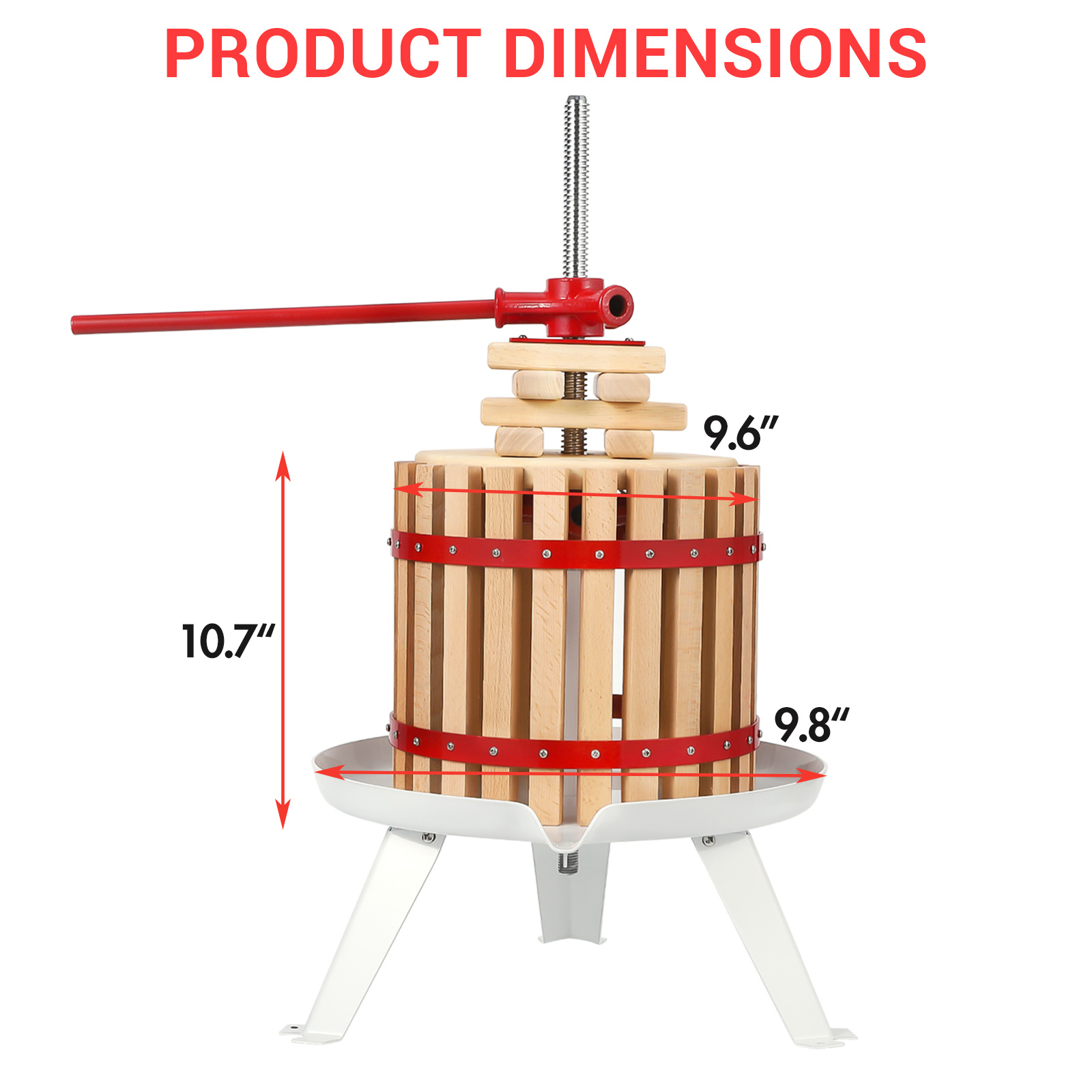 Garvee 3,2 Gal/12L Pressa per vino da frutta, cesto in legno con robusta struttura triangolare, per mele, uva, miele, pressa manuale con sacchetti filtro