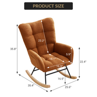 Sedia a dondolo per cameretta dei bambini Garvee, ergonomica, morbida, con rivestimento Teddy, struttura in ferro e gambe in legno, marrone, per allattamento e relax.