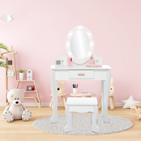 Set da toeletta per bambini Garvee con specchio e luce, in legno MDF, bordi arrotondati, sgabello, per bambine dai 4 ai 9 anni, bianco, per camera da letto e sala giochi