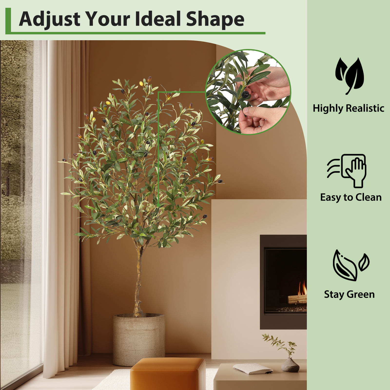 Albero di ulivo artificiale Garvee da 4 piedi con tronco realistico, foglie e frutti per soggiorno e ufficio, struttura in metallo resistente, facile da pulire