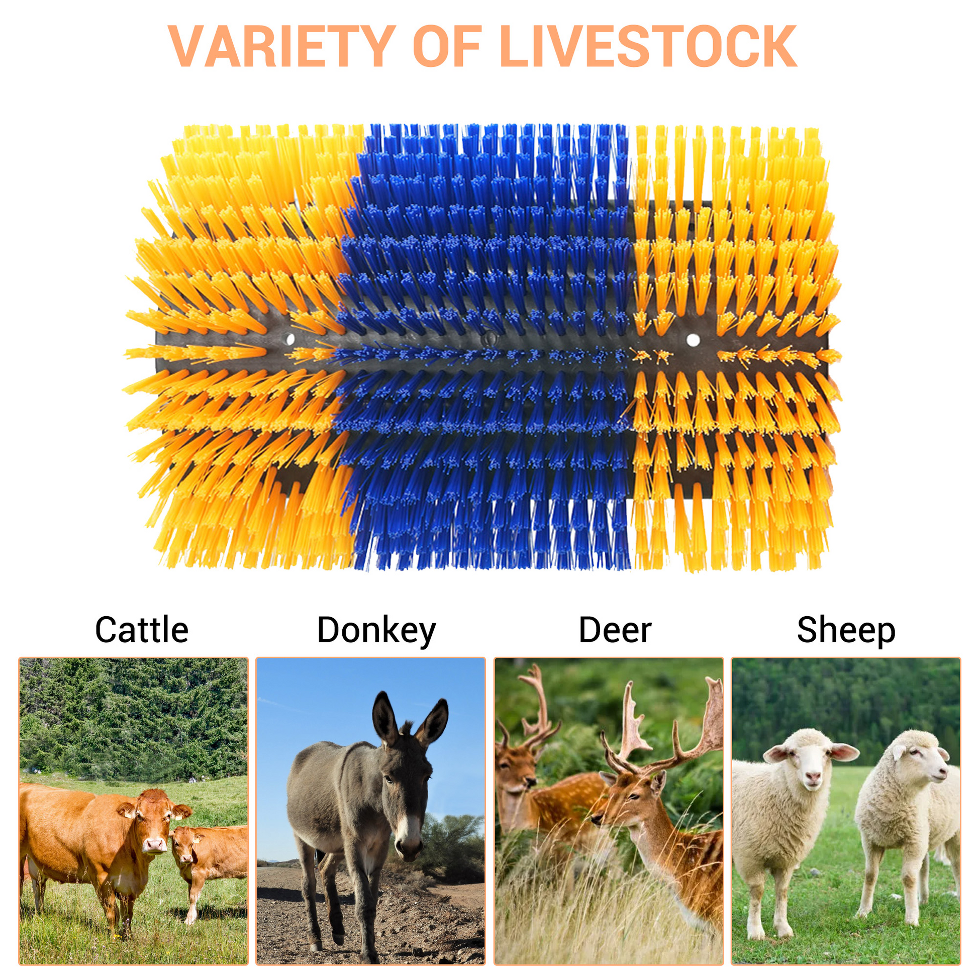 Spazzola per graffiare animali Garvee 2 pezzi per bovini, cavalli, capre - setole in nylon, montaggio flessibile, estensibile, fattoria e pascolo, versatile