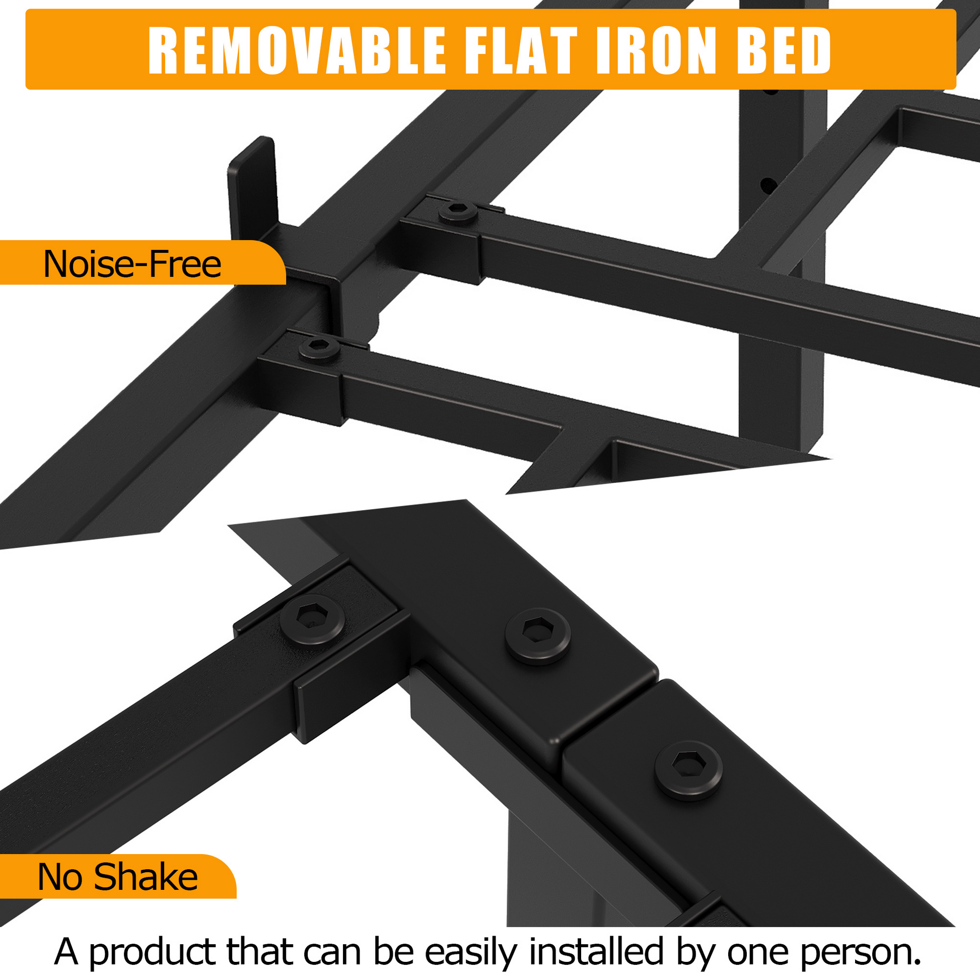 Struttura letto interamente in metallo Garvee da 6 pollici, silenziosa, struttura robusta, letto a piattaforma nero per camera da letto