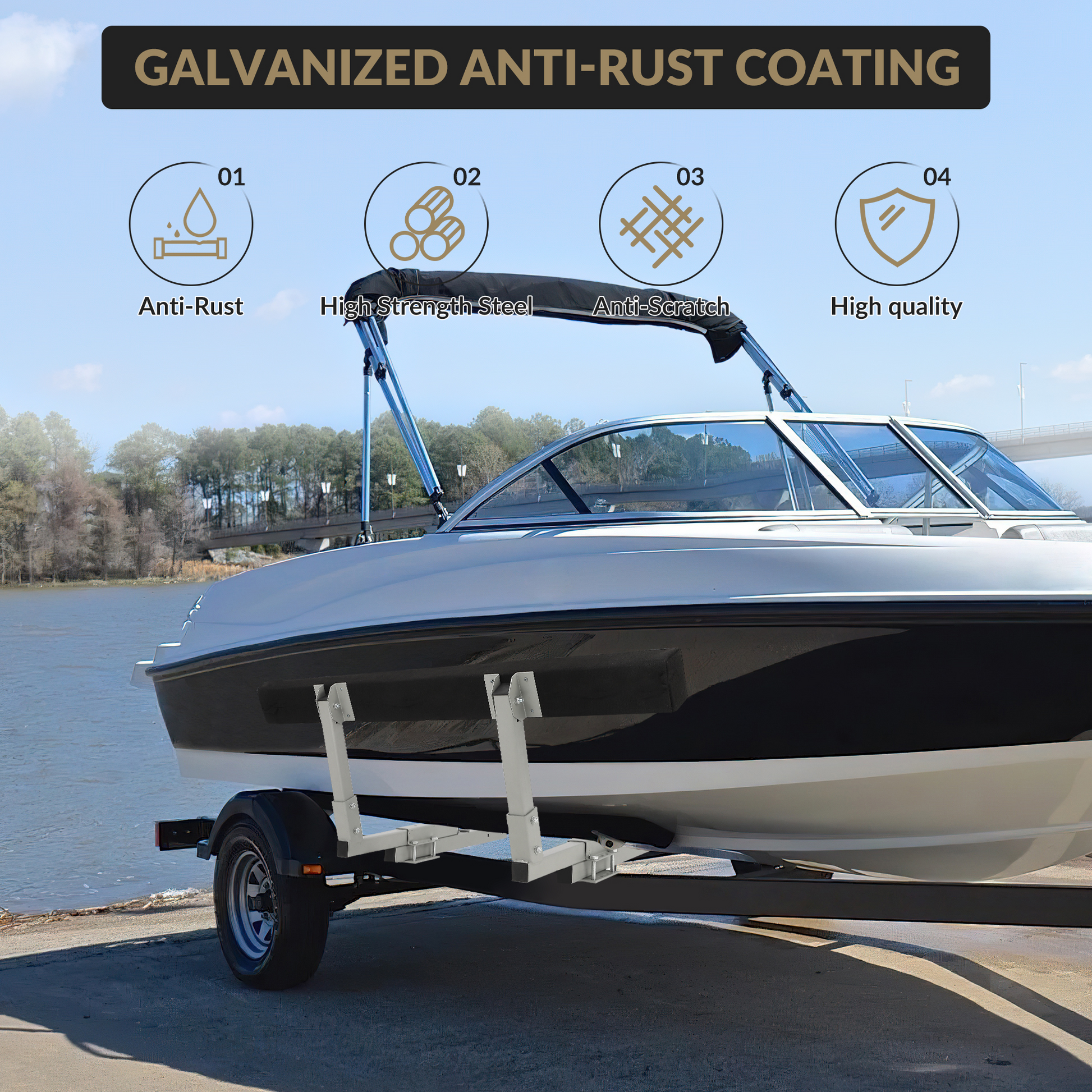 Guida per Rimorchi Garvee 2 pezzi in acciaio inossidabile da 60" con imbottitura in moquette, regolabile, resistente alla corrosione, per barche da sci e da pesca