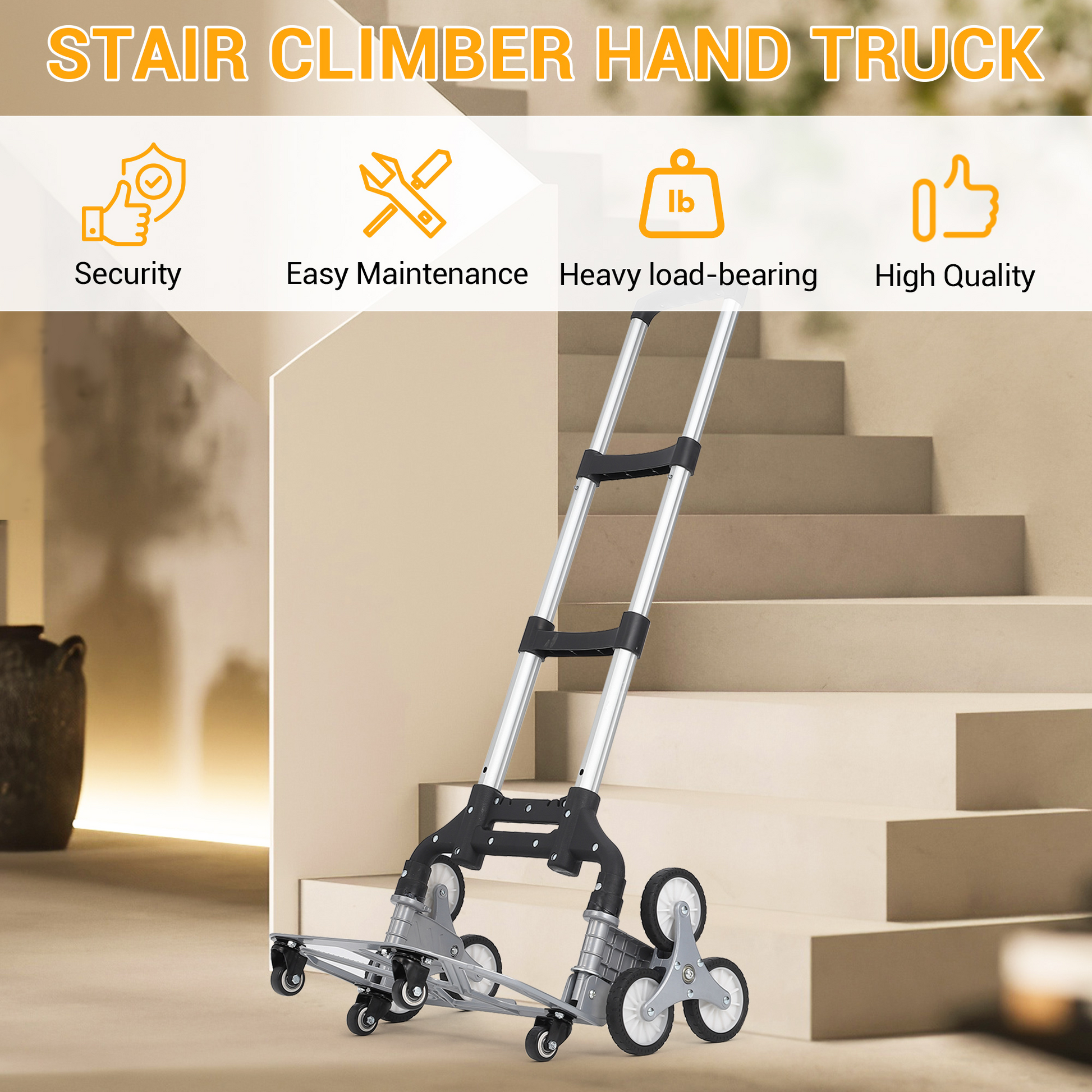 Carrello Saliscale Pieghevole Garvee 180 kg per Festa del Papà - Ruote Triangolari Alluminio, Maniglia Telescopica, 4 Ruote Universali