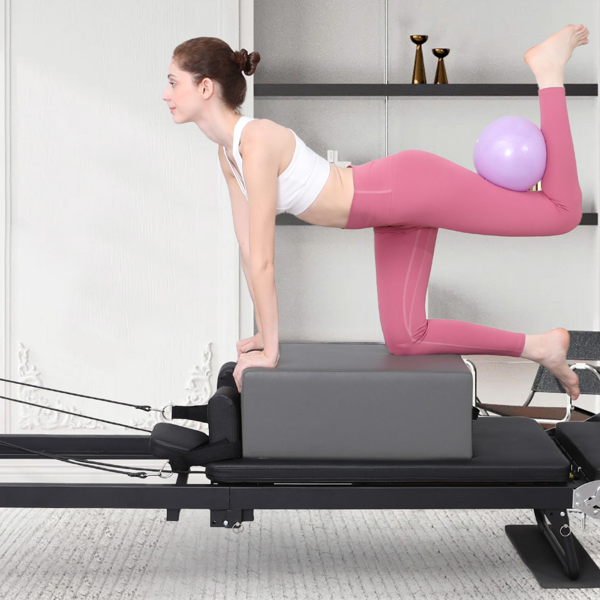 Garvee Pilates Reformer Seat Box, pieghevole, antiscivolo, per casa e studio, 24,4" x 16,9" x 9", nero/grigio