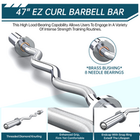 Bilanciere Garvee Olympic EZ Curl da 47" - Ergonomico, capacità 500 libbre, acciaio legato, manicotti in rame, pesi standard da 2", collari a molla, palestra
