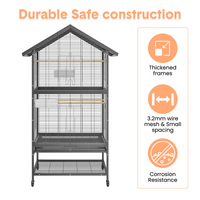 Gabbia per uccelli Garvee grande per pappagalli e parrocchetti, gabbia da 60" con 4 mangiatoie in metallo, posatoi in legno, con ruote, in ferro battuto, per interni ed esterni
