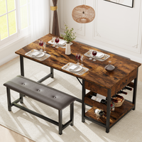 Set da pranzo Garvee per 4 persone con spazio di archiviazione e portabottiglie, panche imbottite, struttura in MDF e acciaio, marrone retrò, salvaspazio, cucine piccole