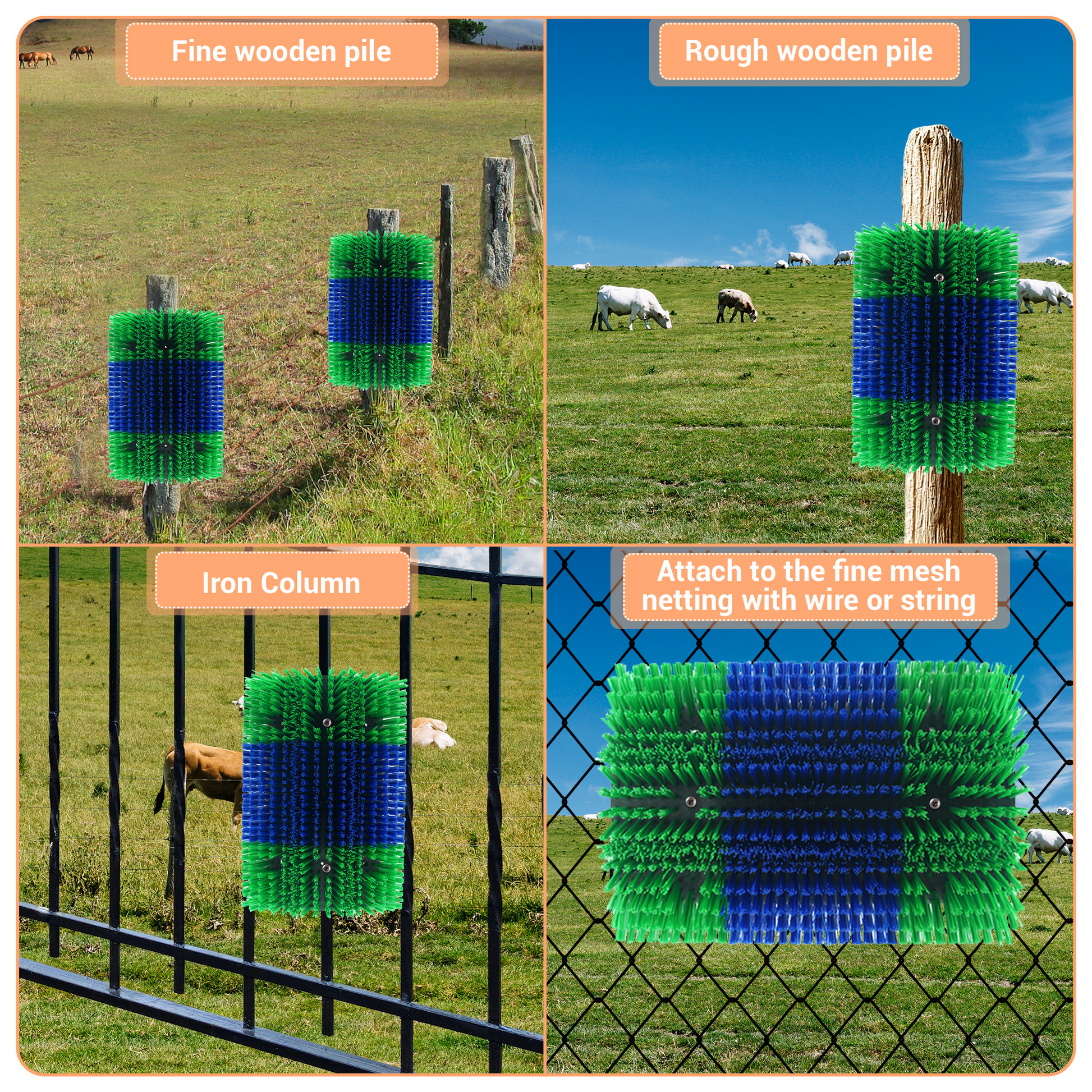 Garvee 2 pezzi Spazzola tiragraffi per bovini, cavalli, capre - Montaggio flessibile ed espandibile - Nylon, setole morbide - Versatile nella stalla