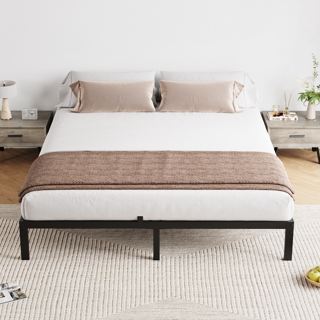 Struttura letto interamente in metallo Garvee da 6 pollici, silenziosa, struttura robusta, letto a piattaforma nero per camera da letto