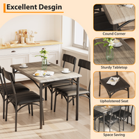 Set da pranzo Garvee, 5 pezzi, sedie imbottite, MDF robusto e acciaio, grigio rustico, per stanze e appartamenti di piccole dimensioni