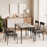 Set da pranzo Garvee, 5 pezzi, sedie imbottite, MDF robusto e acciaio, grigio rustico, per stanze e appartamenti di piccole dimensioni