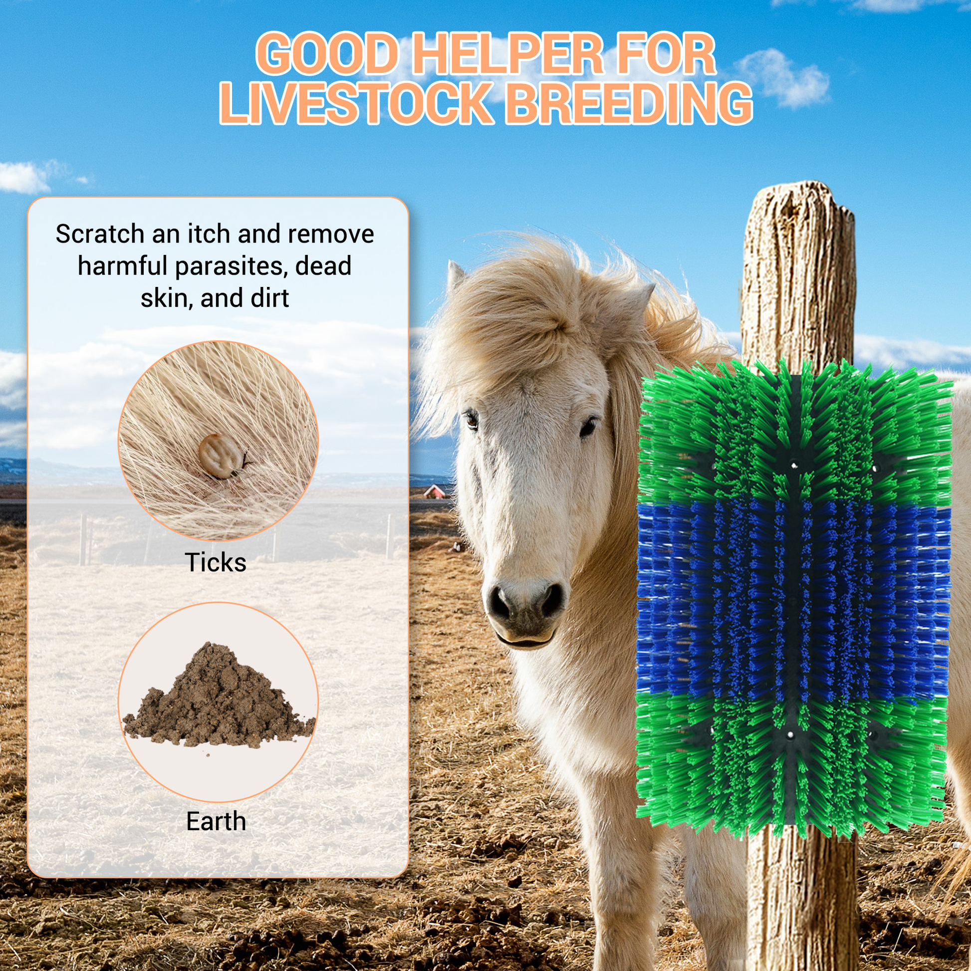 Garvee 2 pezzi Spazzola tiragraffi per bovini, cavalli, capre - Montaggio flessibile ed espandibile - Nylon, setole morbide - Versatile nella stalla