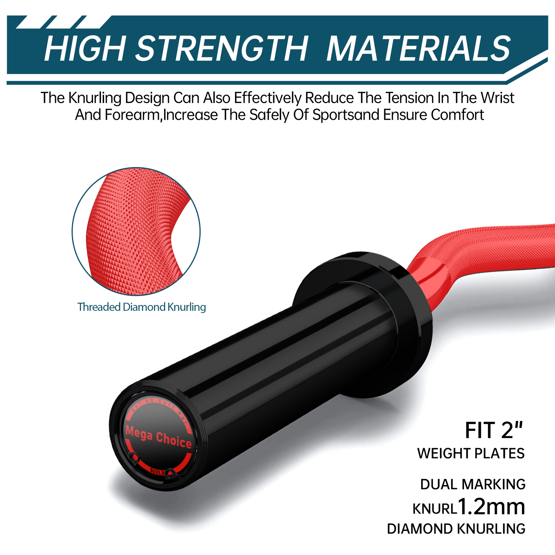 Bilanciere Garvee Olympic EZ Curl da 47" - Ergonomico, capacità 500 libbre, acciaio legato, manicotti in rame, pesi standard da 2", collari a molla, palestra