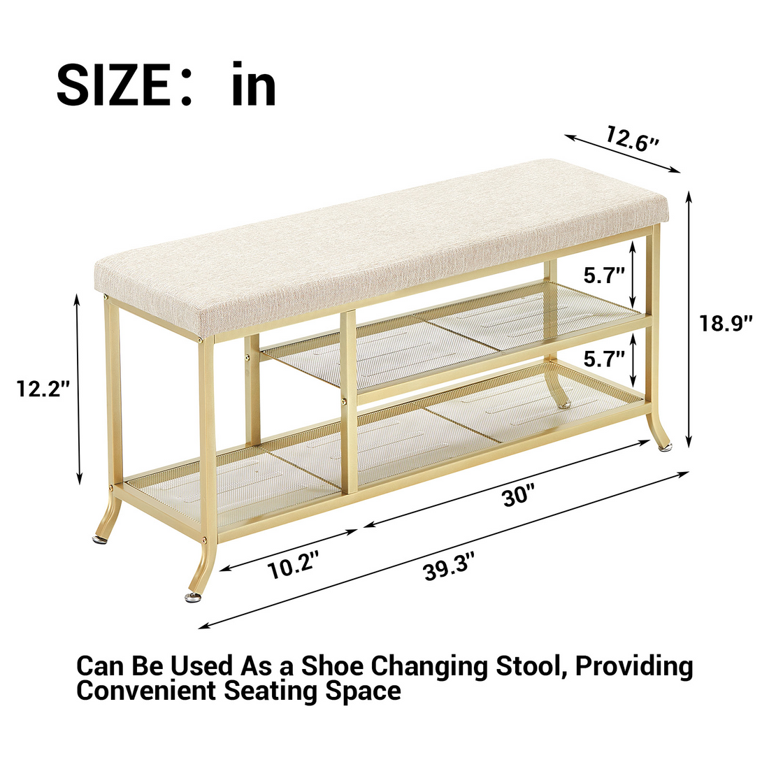 Scarpiera Garvee a 3 ripiani con panca imbottita, struttura in metallo, robusta per corridoio e camera da letto, 39,3x12,6x18,9 pollici, grigio