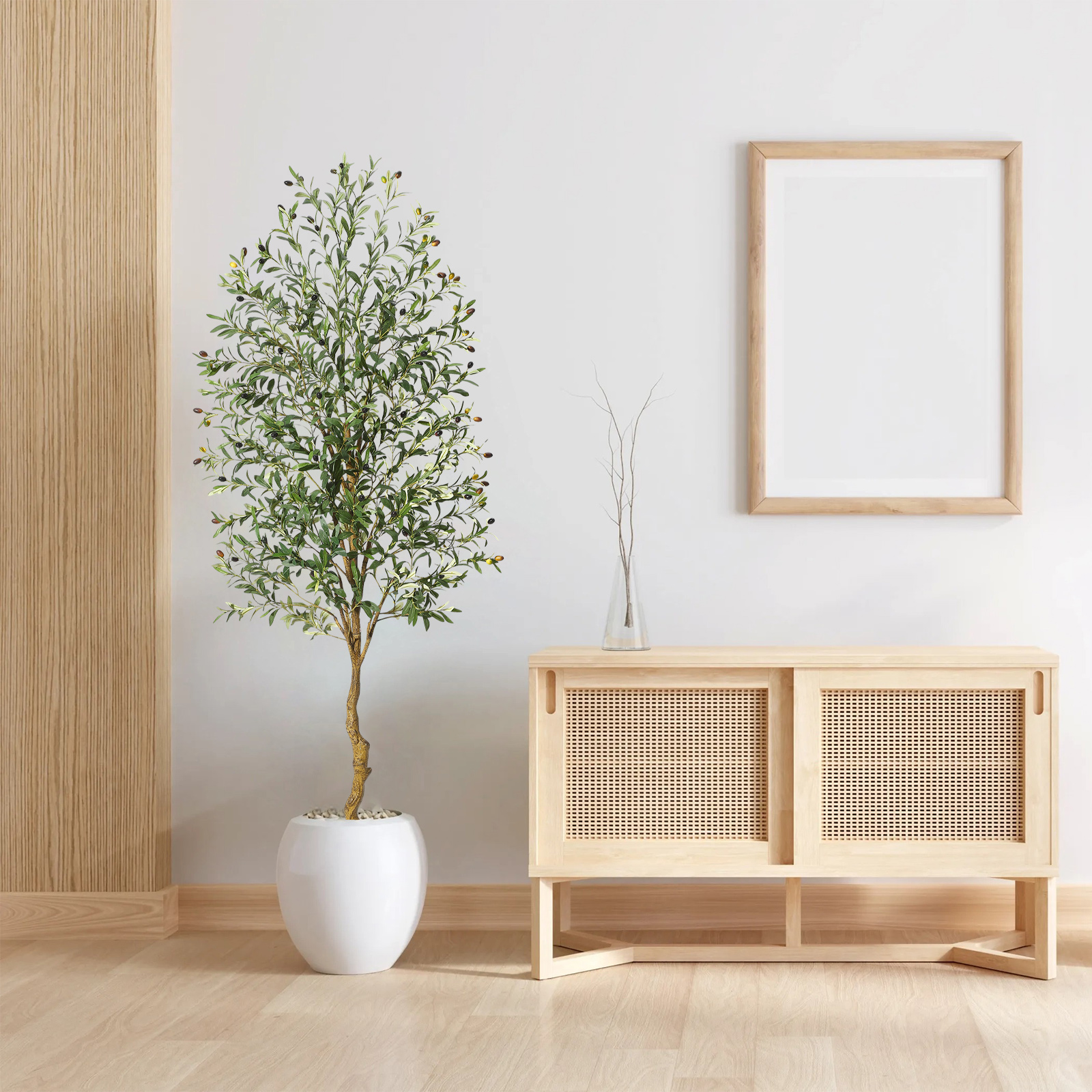 Albero di ulivo artificiale Garvee da 7 piedi con foglie e frutti realistici, struttura in metallo resistente per soggiorno e ufficio, facile da pulire, verde