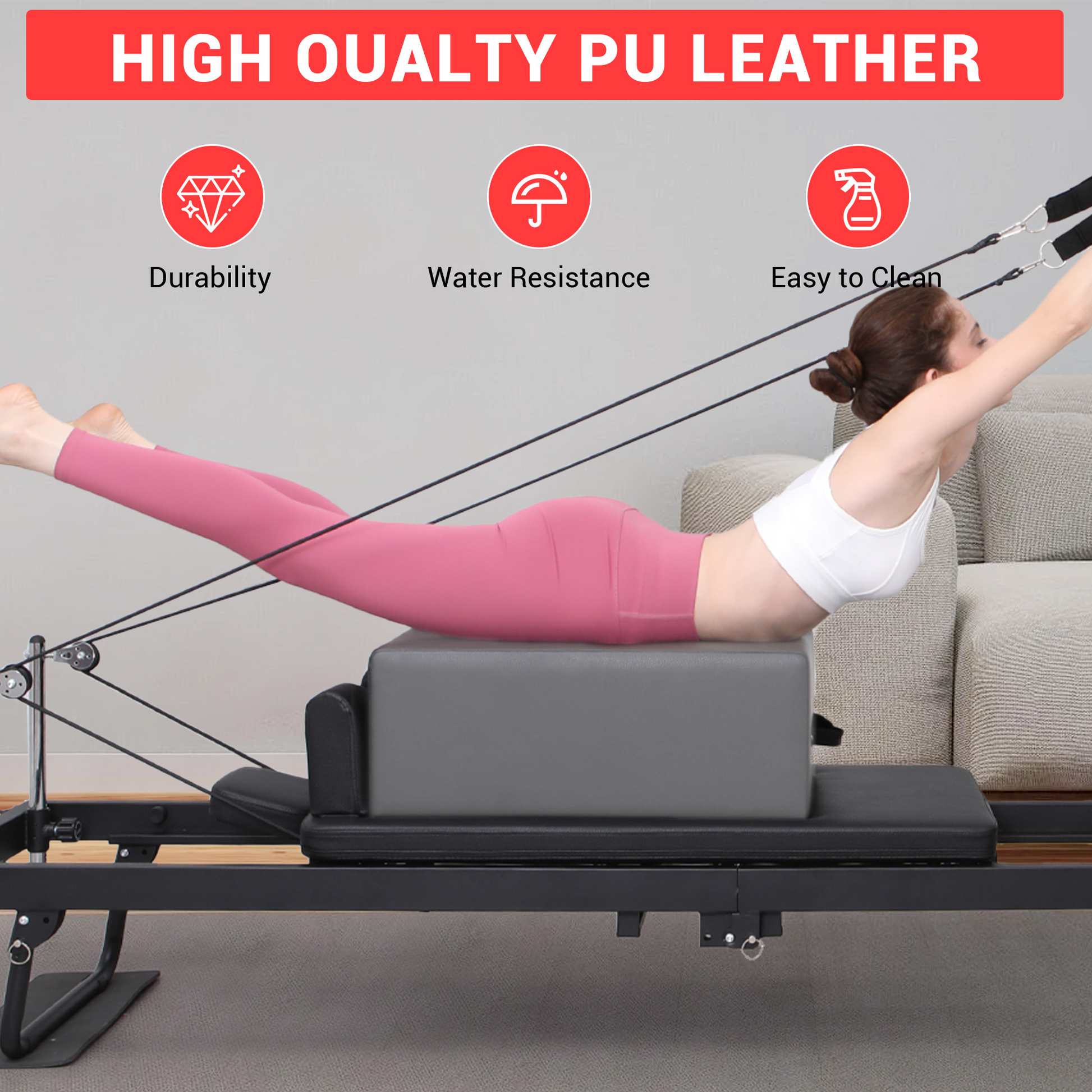 Garvee Pilates Reformer Seat Box, pieghevole, antiscivolo, per casa e studio, 24,4" x 16,9" x 9", nero/grigio