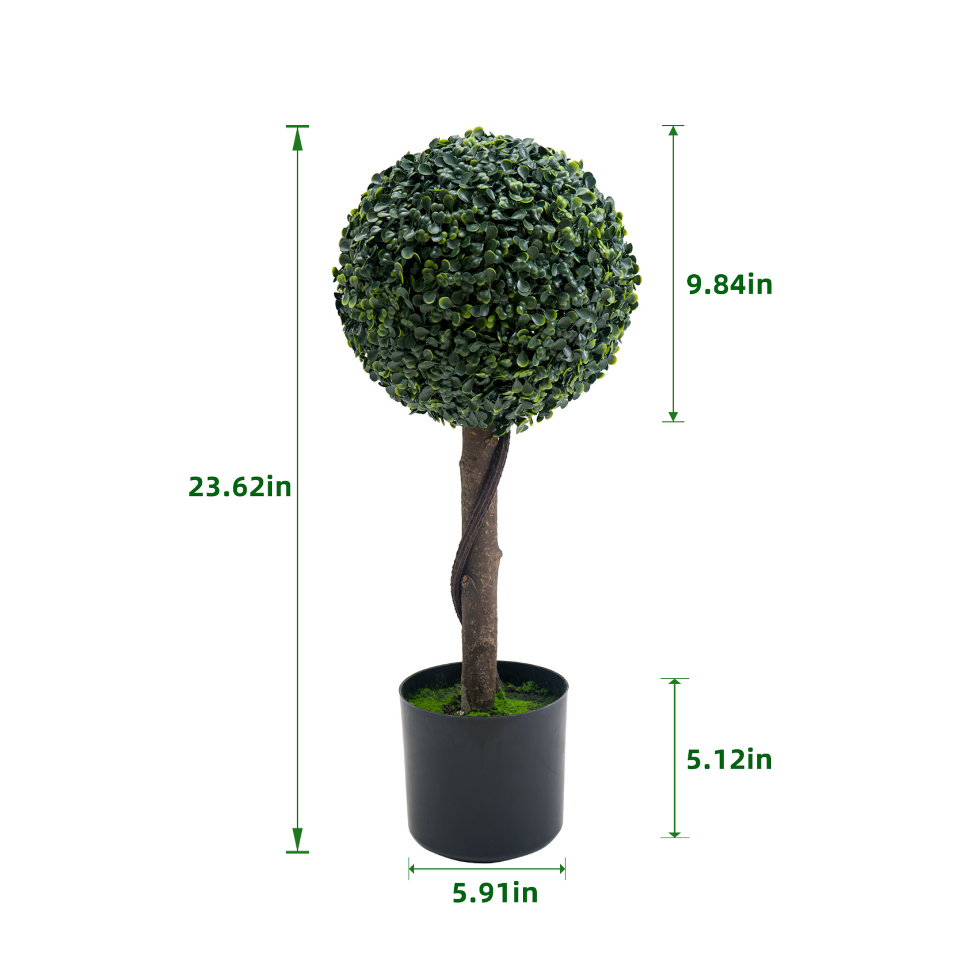 Garvee Set di 2 alberi artificiali in bosso da 24 pollici, malleabili e versatili, per decorazioni interne ed esterne, verde, plastica