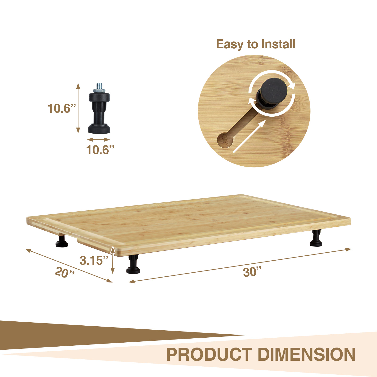 Tagliere in bambù e coprifornello Garvee – Con gambe regolabili, 76 x 50 cm, per camper e cucine