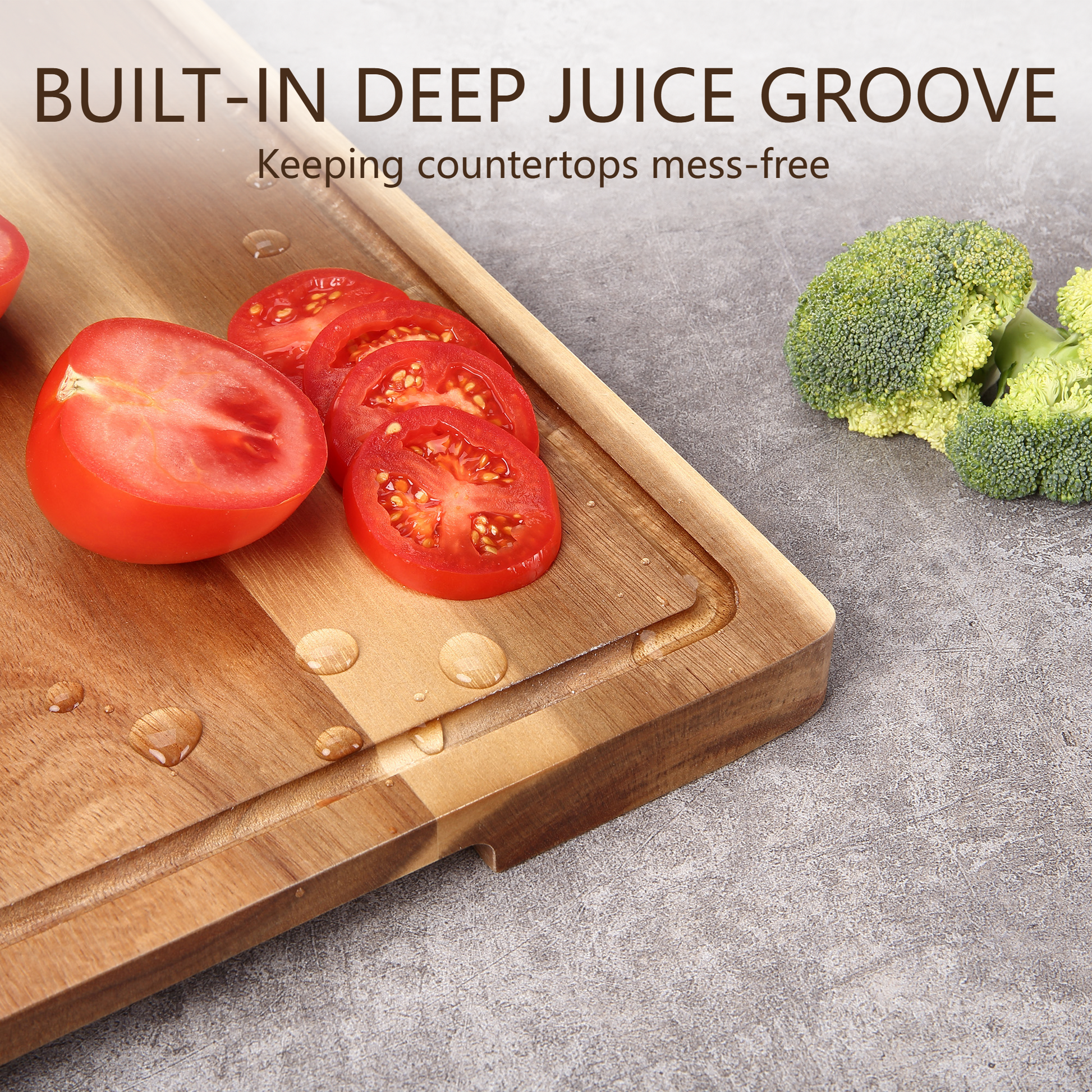 Tagliere extra large in legno di acacia Garvee 18x12" con scanalatura per il succo, manici, bordo rifinito, pre-oliato, robusto, versatile per la cucina