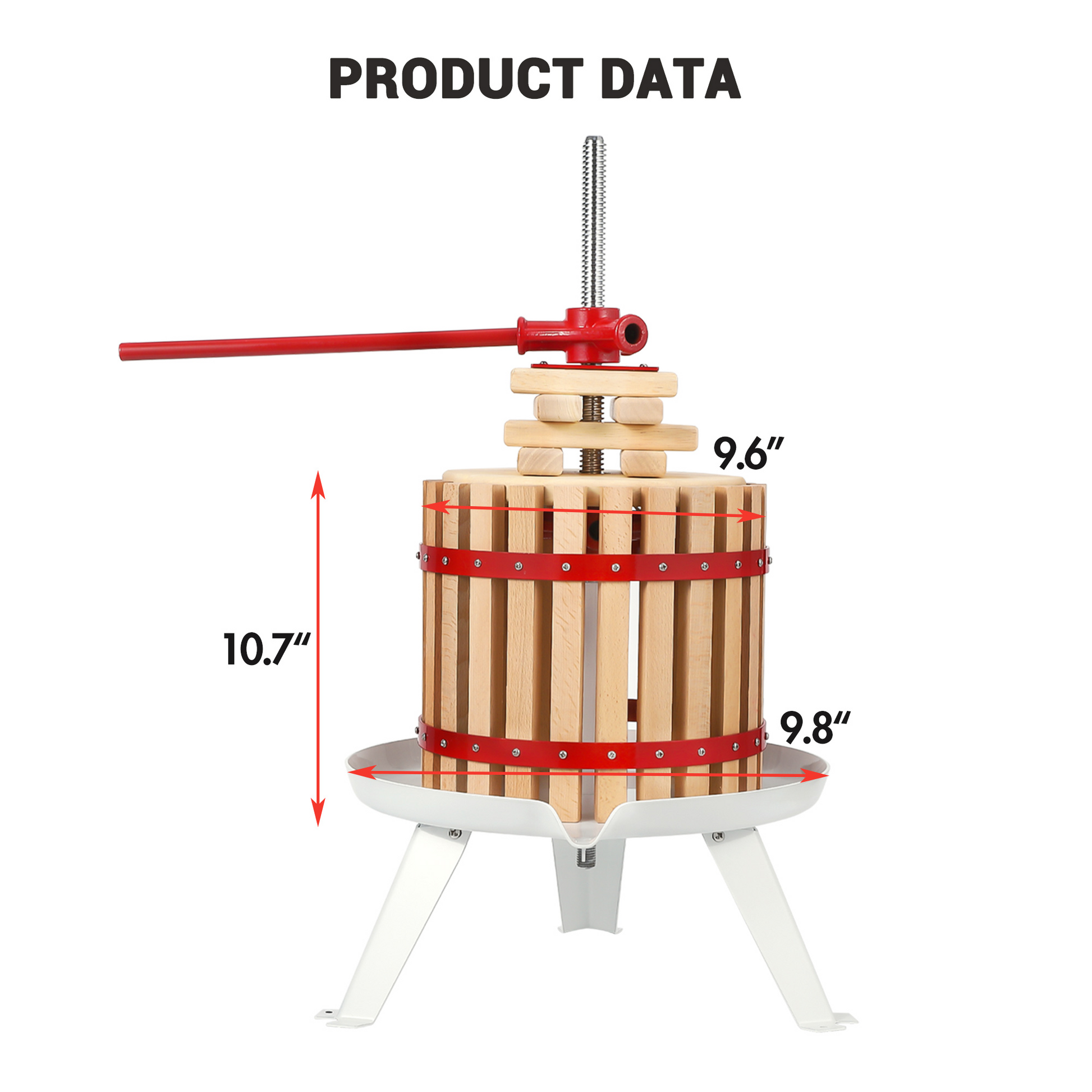 Garvee 3,2 Gal/12L Pressa per vino da frutta, cesto in legno con robusta struttura triangolare, per mele, uva, miele, pressa manuale con sacchetti filtro