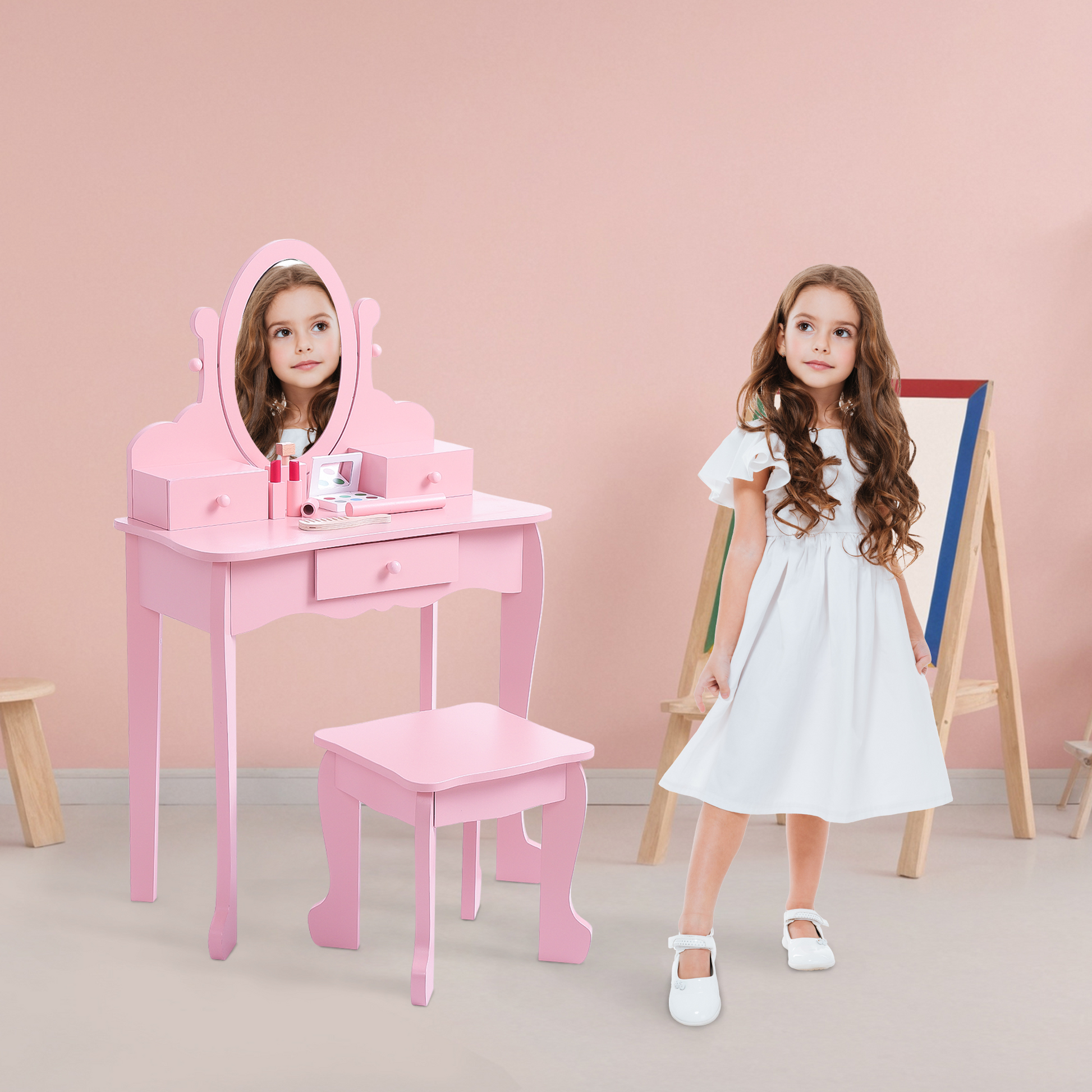 Set da toeletta per bambini Garvee con specchio regolabile, MDF robusto, viola, per bambine dai 3 agli 8 anni, sala giochi