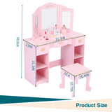 Garvee Tavolo Trucco Bambina con Specchio Tri-Fold e Cassetti, Legno, Rosa, Giochi di Ruolo, 79,5x33x98 cm, Sicuro e Facile da Montare