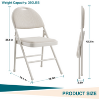 Garvee Set di 2 pieghevoli con rivestimento in tessuto di lino, struttura in metallo, ergonomiche, impilabili per ufficio e uso esterno, beige